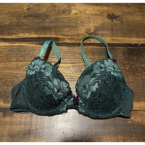 Adore Me Underwire Full Bra Size 32C Dark Green Lace Adjustable Straps New